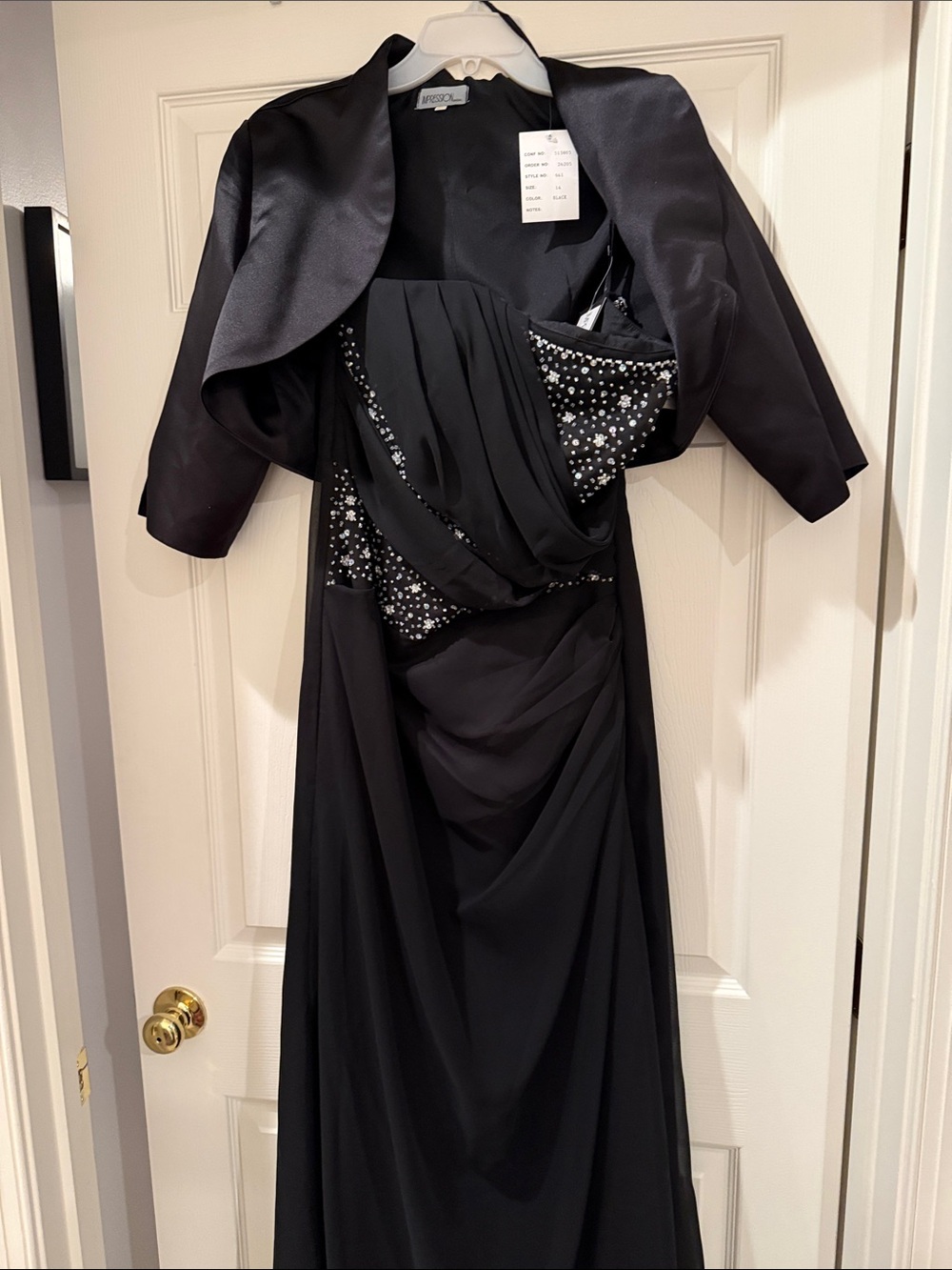 Impressions Black Beaded Evening Gown with Bolero Jacket. Fits like 6-8.